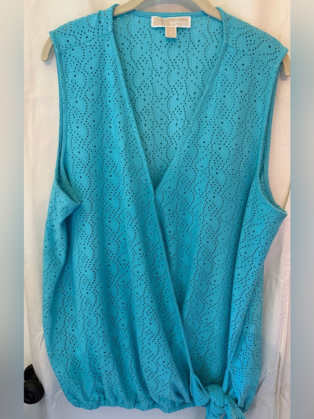 Michael Kors Turquoise Eyelet Sleeveless Wrap Tank with Side Tie